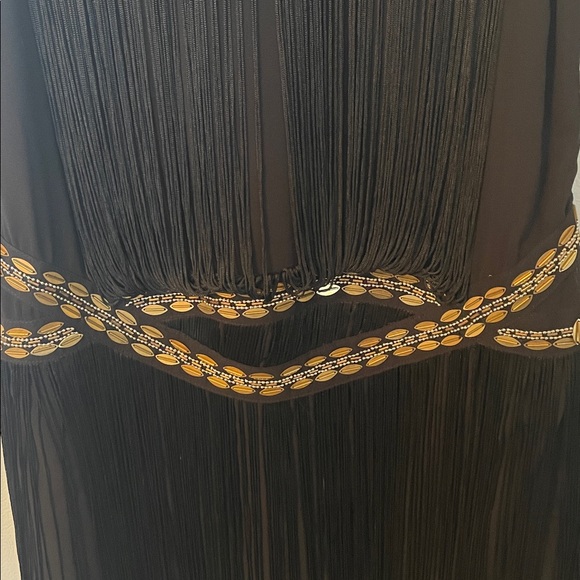 Ark & Co. Size Small Black Fringe Flapper Dress with Sequin Gold Waistband - Picture 5 of 7